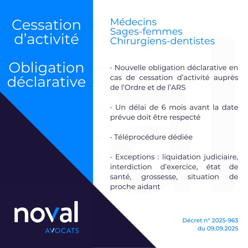 Médecins, Chirurgiens-dentistes et sages-femmes : une nouvelle obligation déclarative avant toute cessation d’activité